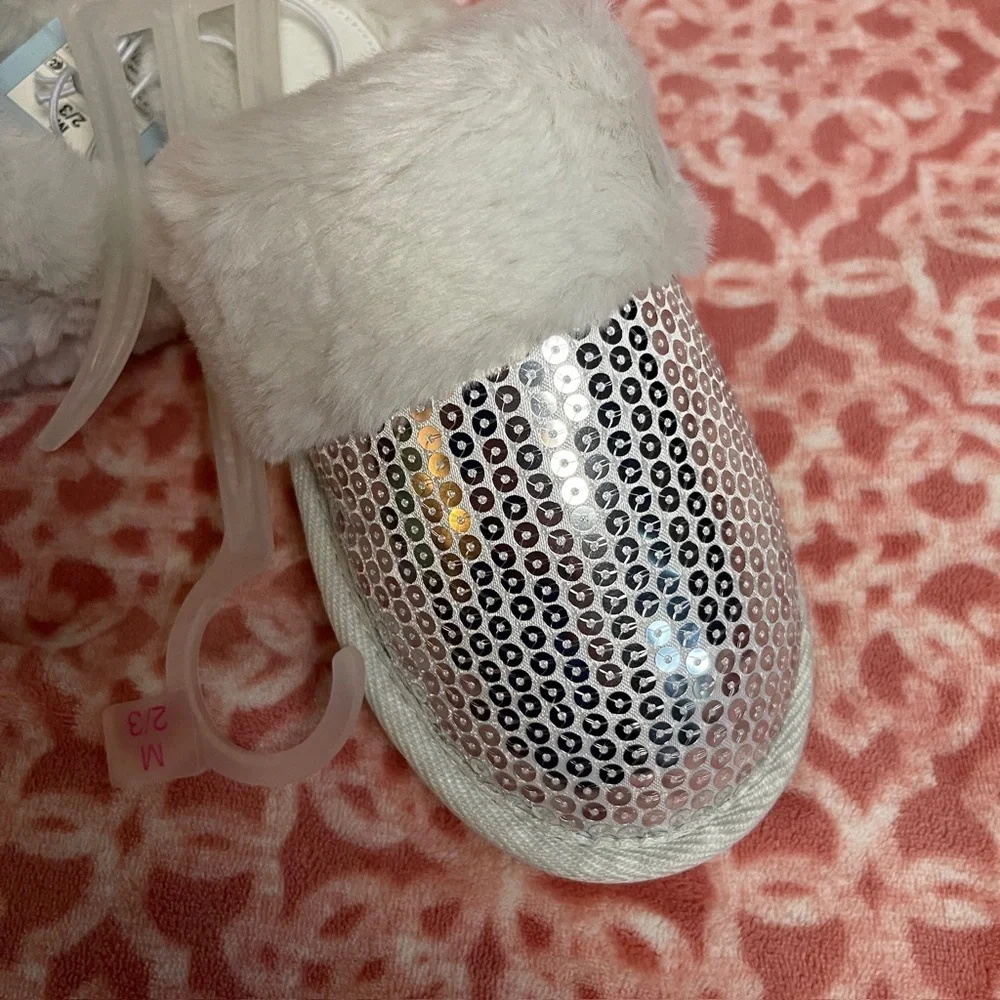 Cat & Jack Glittery Kids' Slippers with Plush Trim